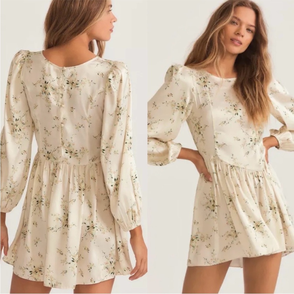 LoveShackFancy Garcia Mini Dress in Canary Yellow with Floral Design